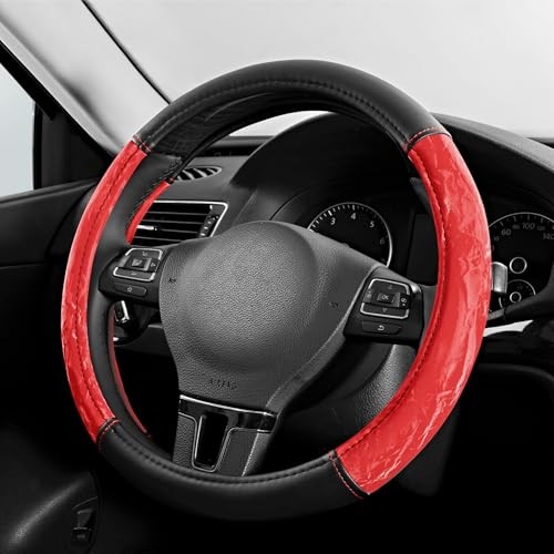  Steering Wheel Cover, Silk Grain Leather Car Steering Wheel Protector, Red