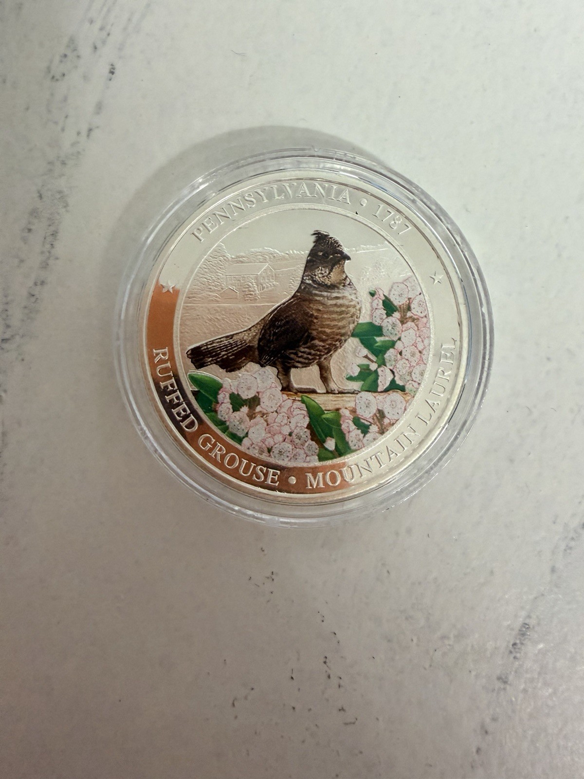 Pennsylvania Ruffed Grouse Mountain Laurel 1 Troy Ounce .999 Fine Silver Coin
