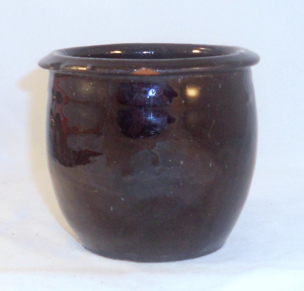 Old Pennsylvania Christian Link Redware Lead & Manganese Glazed Small Jelly Jar