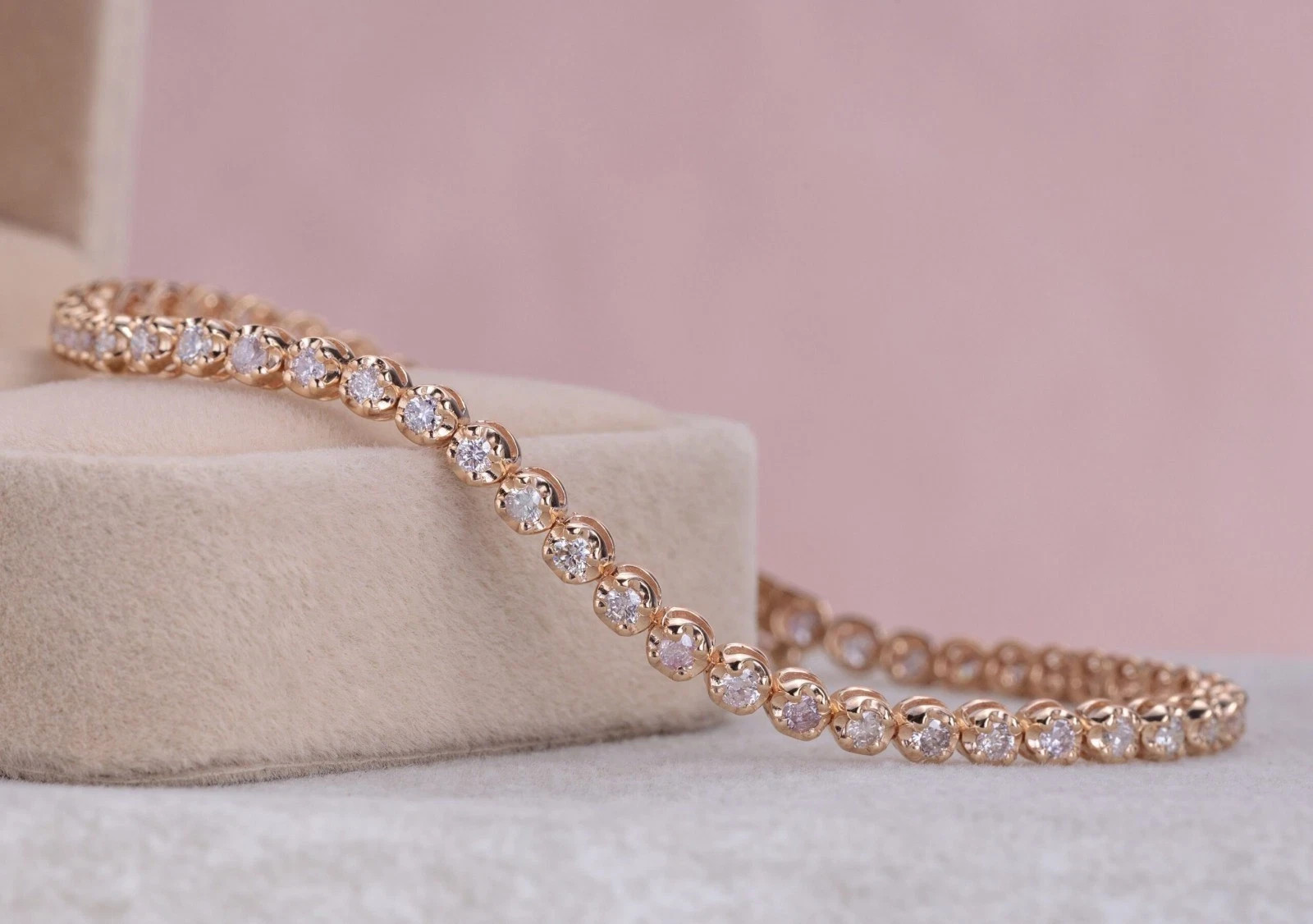 5.30 Carat Light Pink-Fancy Pink Diamond 18K Rose Gold Over 7" Tennis Bracelet