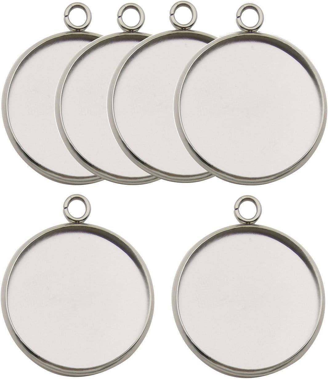 20 Pcs Fit 25mm Stainless Steel Round Blank Bezel Pendant Trays Base Cabochon