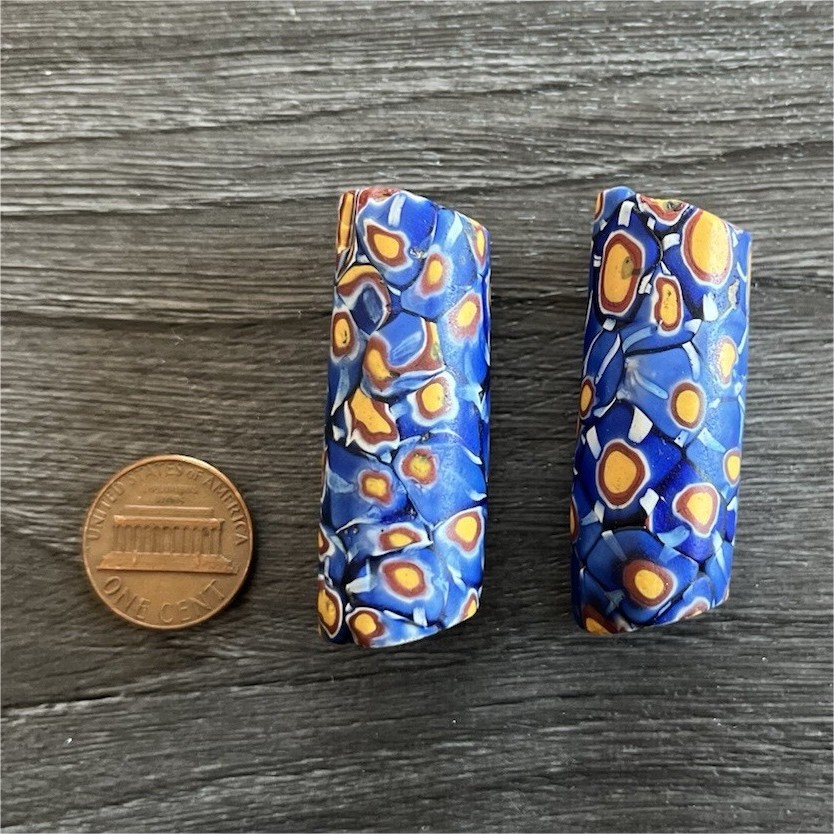 LARGE Antique or Vintage Pair of Venetian Glass Millefiori African Trade Beads