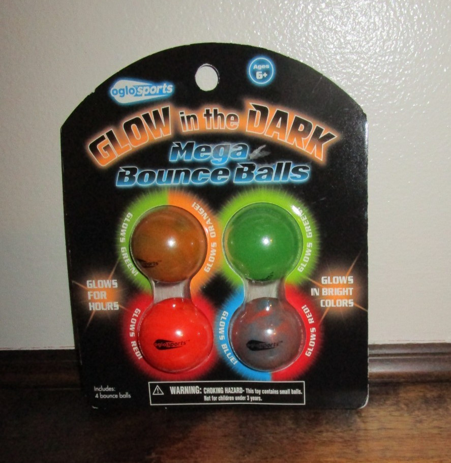 Oglo Sports Glow in the Dark Mega Bounce Balls Pack of 4 Balls, New In Package