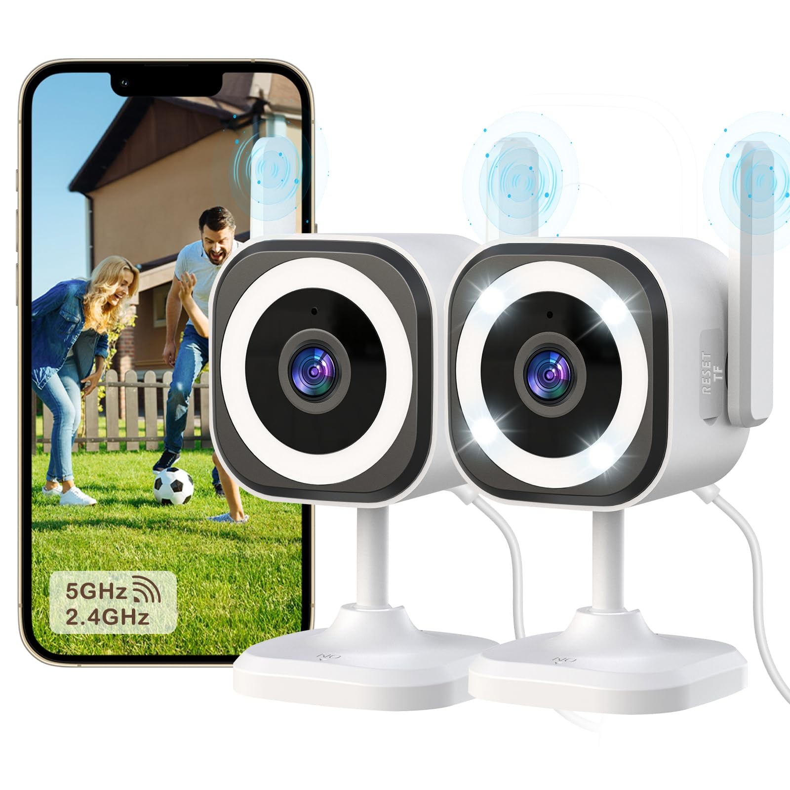 Dual-Antenna 5G WiFi Security Camera 4X Zoom 2K Outdoor Indoor IP66 2-Pack