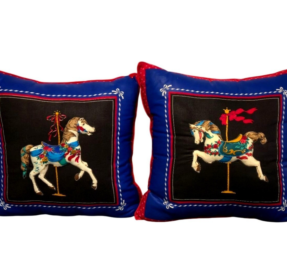 Carousel Horse Embroidered Pillow Set throw Circus Decor playroom Christmas gift