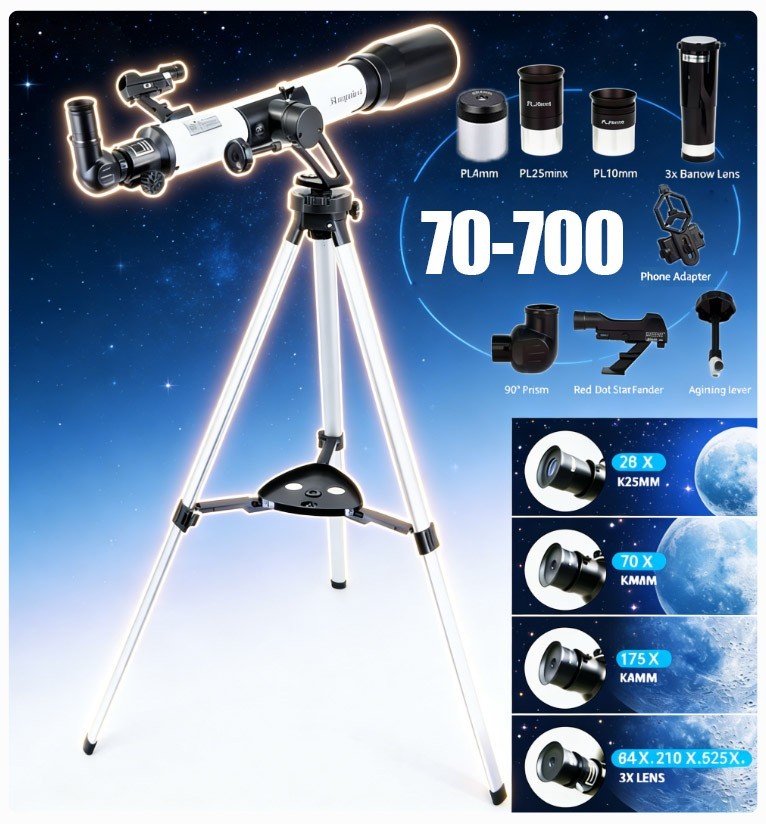 70mm Refractor Telescope - Includes 3X Barlow & Upgraded Altazimuth Tripod
