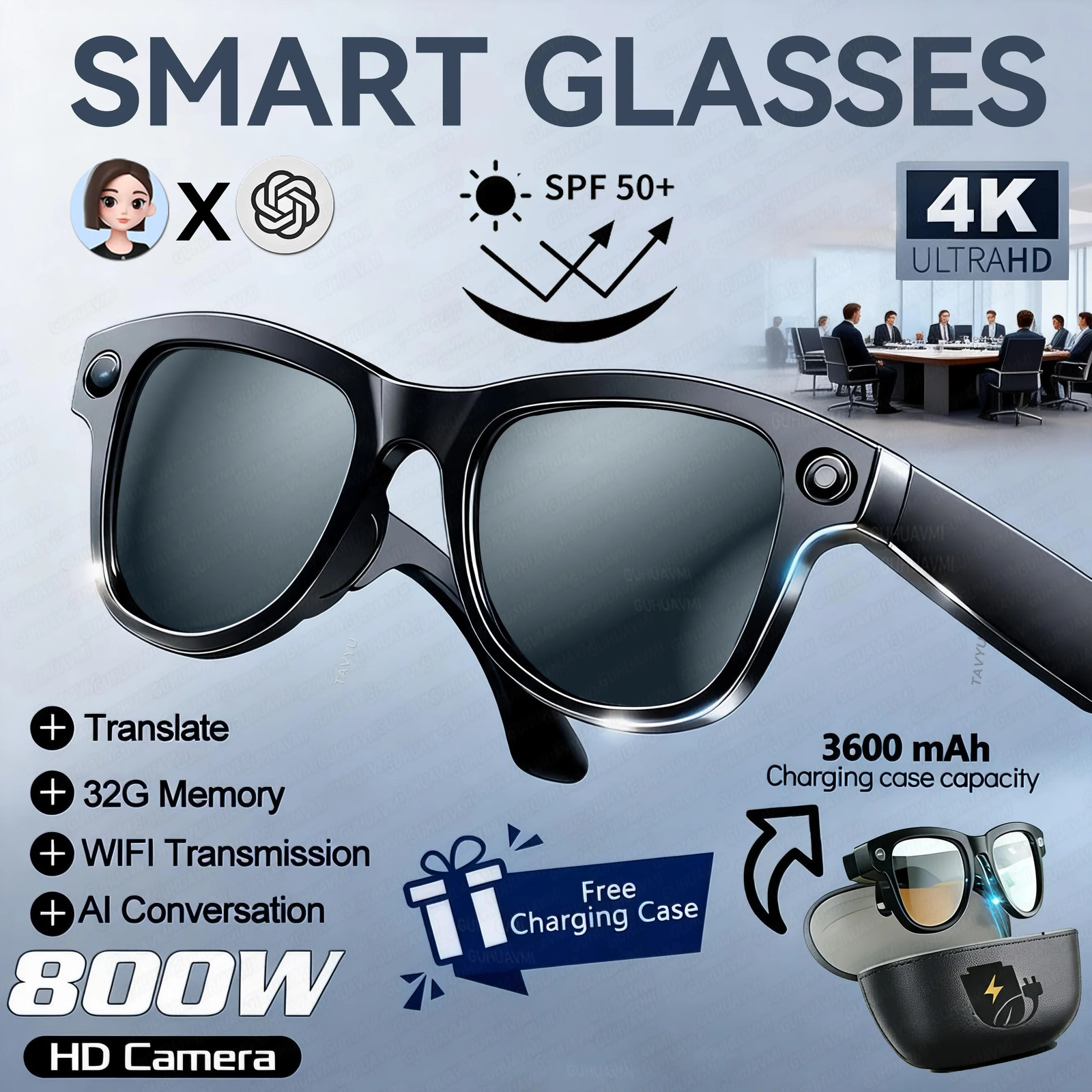 2026 New 800W Camera Smart Glasses Video Recording 120+Language Translation 3600