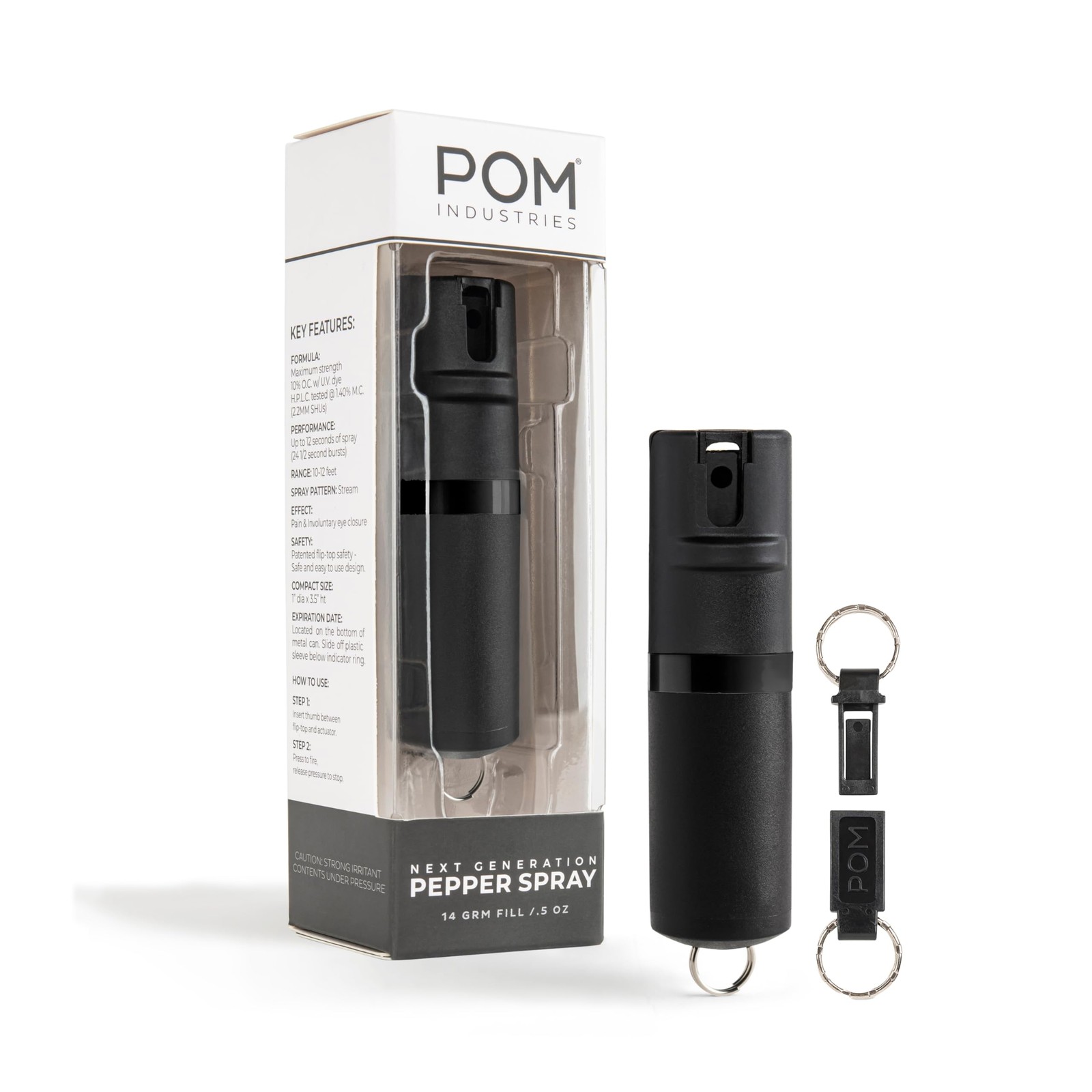 POM Premium Pepper Spray Keychain, Quick Release Access Flip Top Safety, Poli...