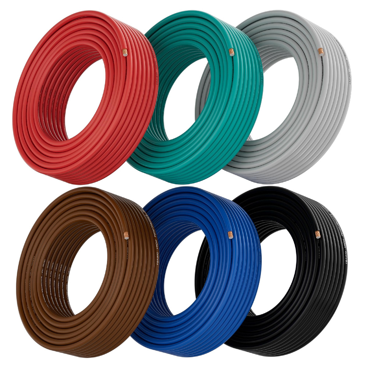 12 AWG Electrical Wire 6-Pack (Black/Red/Grey/Blue/Green/Brown) 50ft Each