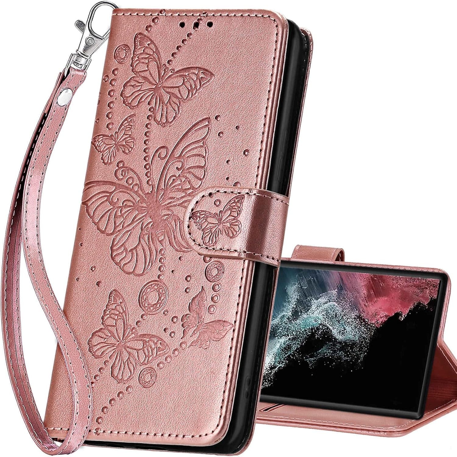 Samsung Galaxy S23 Ultra Wallet Case, Flip Folio Cover with Stand Feature, PU Le