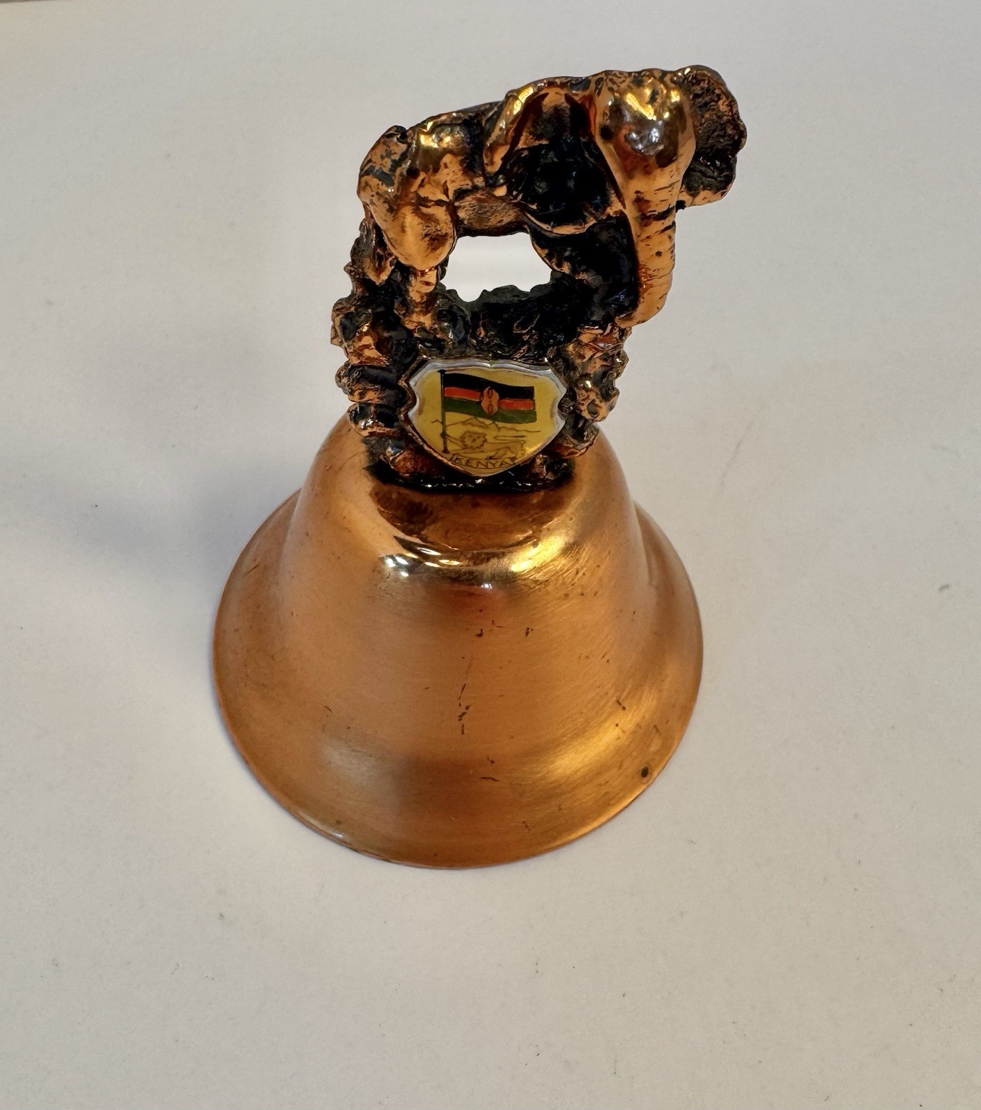 Vintage Souvenir Bell Kenya Elephant Figurine Handle Copper 2.5” Tall