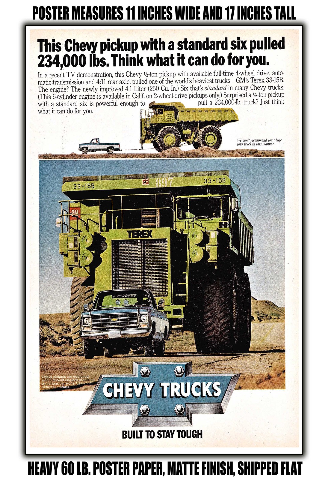 1979 Chevy Pickup GM Terex Earthmover - 11x17 Poster