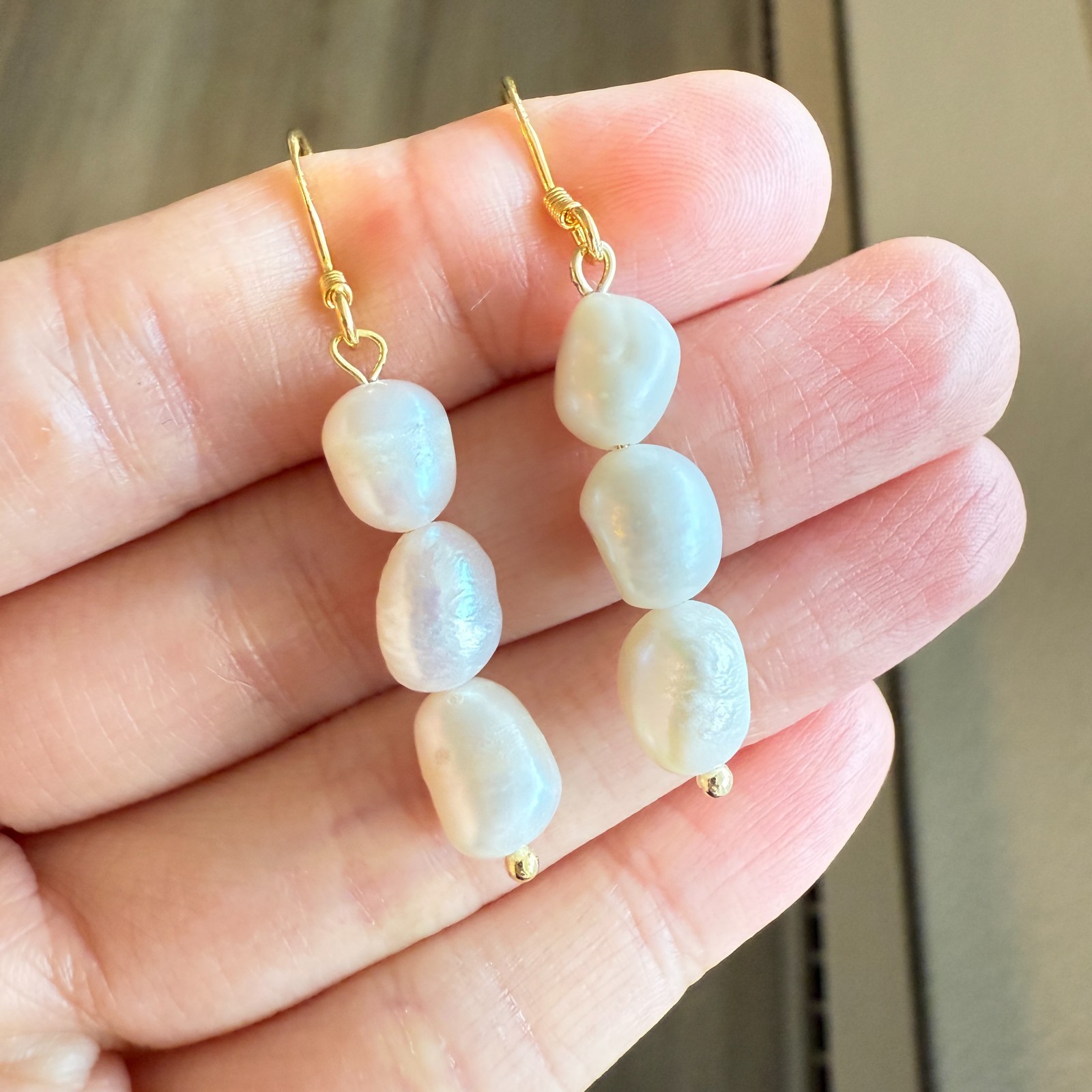 Natural Freshwater Pearl Earrings 14K Gold Plated Bridal Beaded Drop Women Gift