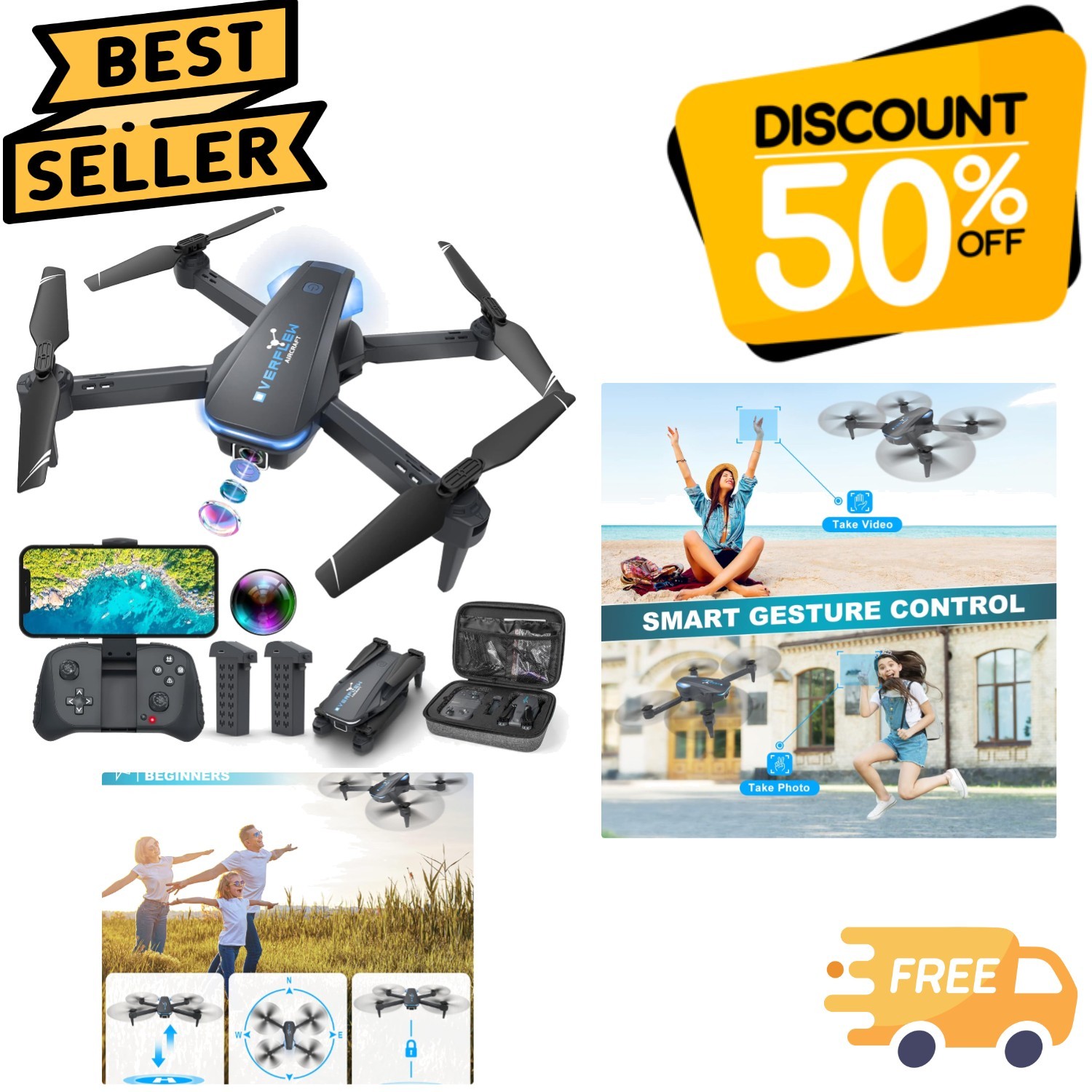 Beginner's 1080P Foldable Drone with Voice Control & 2 Batteries for Fun Flights