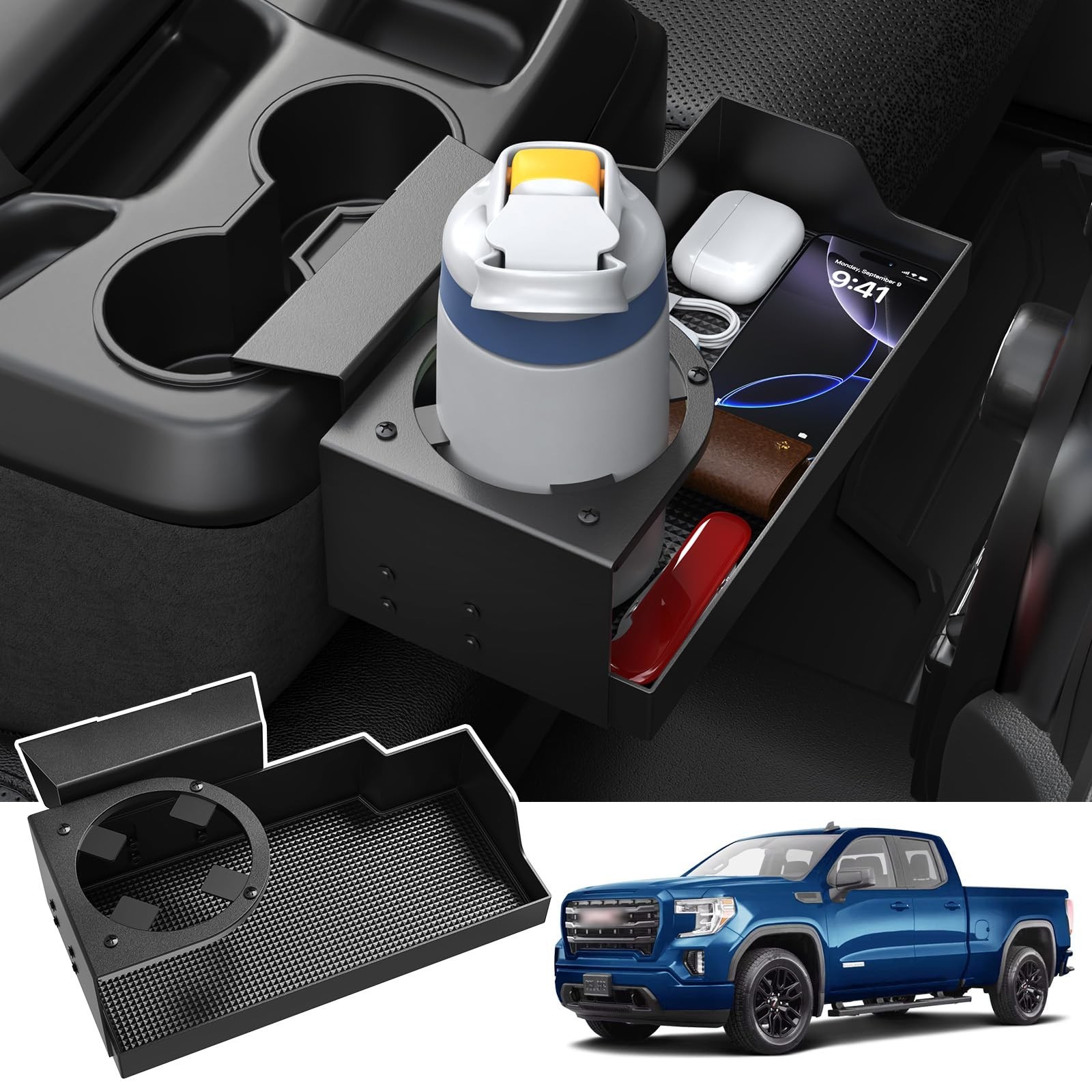 Center Console Hanging Organizer with Cup Holder for Chevy Silverado & GMC Si...