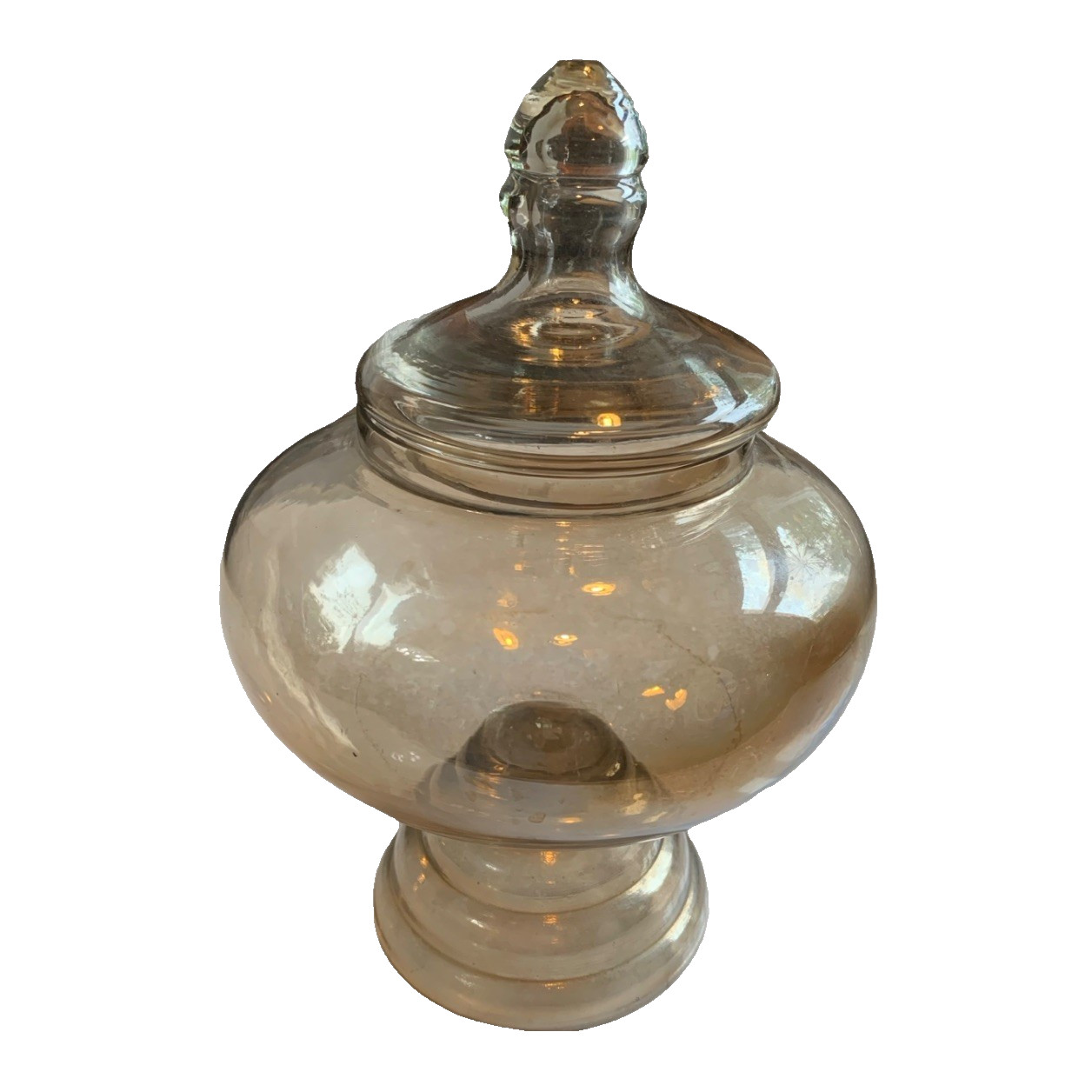 Antique Mercury Glass Apothecary Jar Pedestal Laboratory Pharmacy Handblown