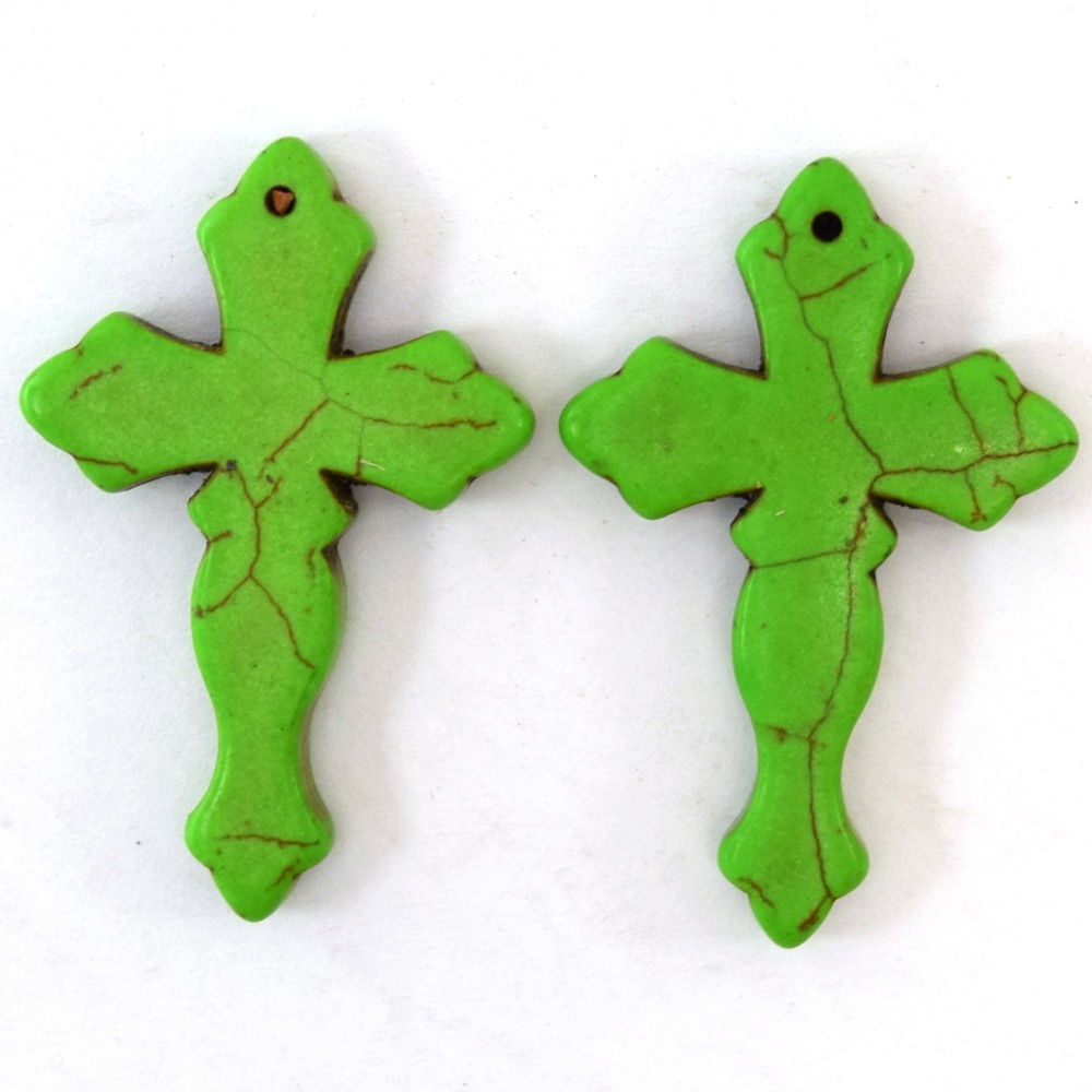 42mm green turquoise cross pendant bead 2pcs