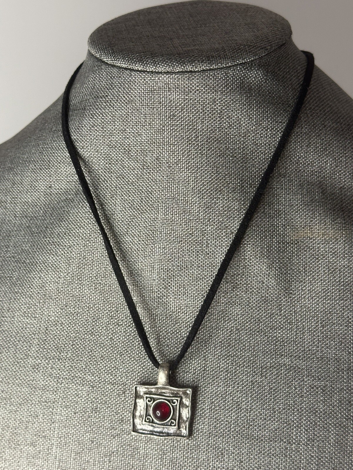 Lia Sophia Bordeaux Red Center Stone Antique Matte Silver Pendant Slide necklace