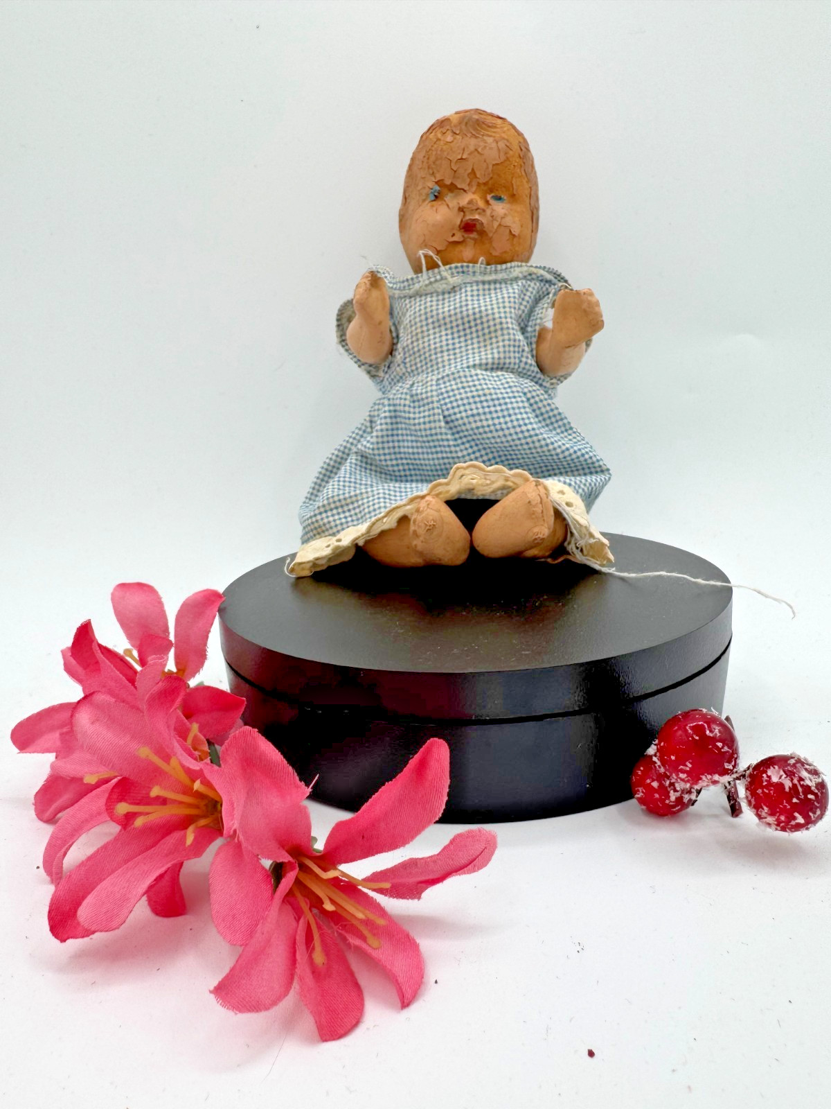 Antique Porcelain Doll Stands 7" Tall and 2.5" Shoulders Movable Limbs Both