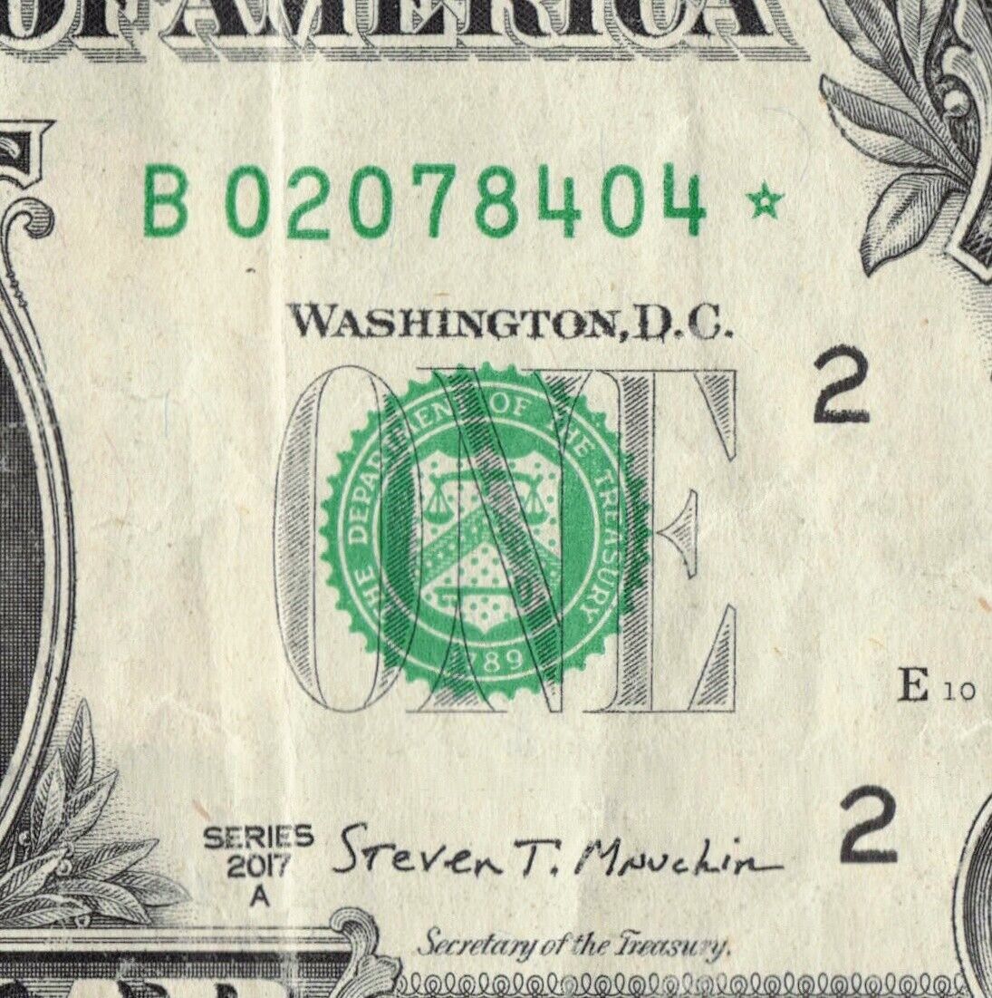 Series 2017A Star Note B New York 3.2M Pack Run DC $1 Dollar Bill B02078404*