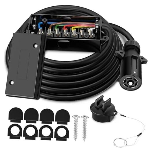8Ft 7 Way Trailer Plug with Junction Box, 7 Pin Trailer Wiring Harness with 