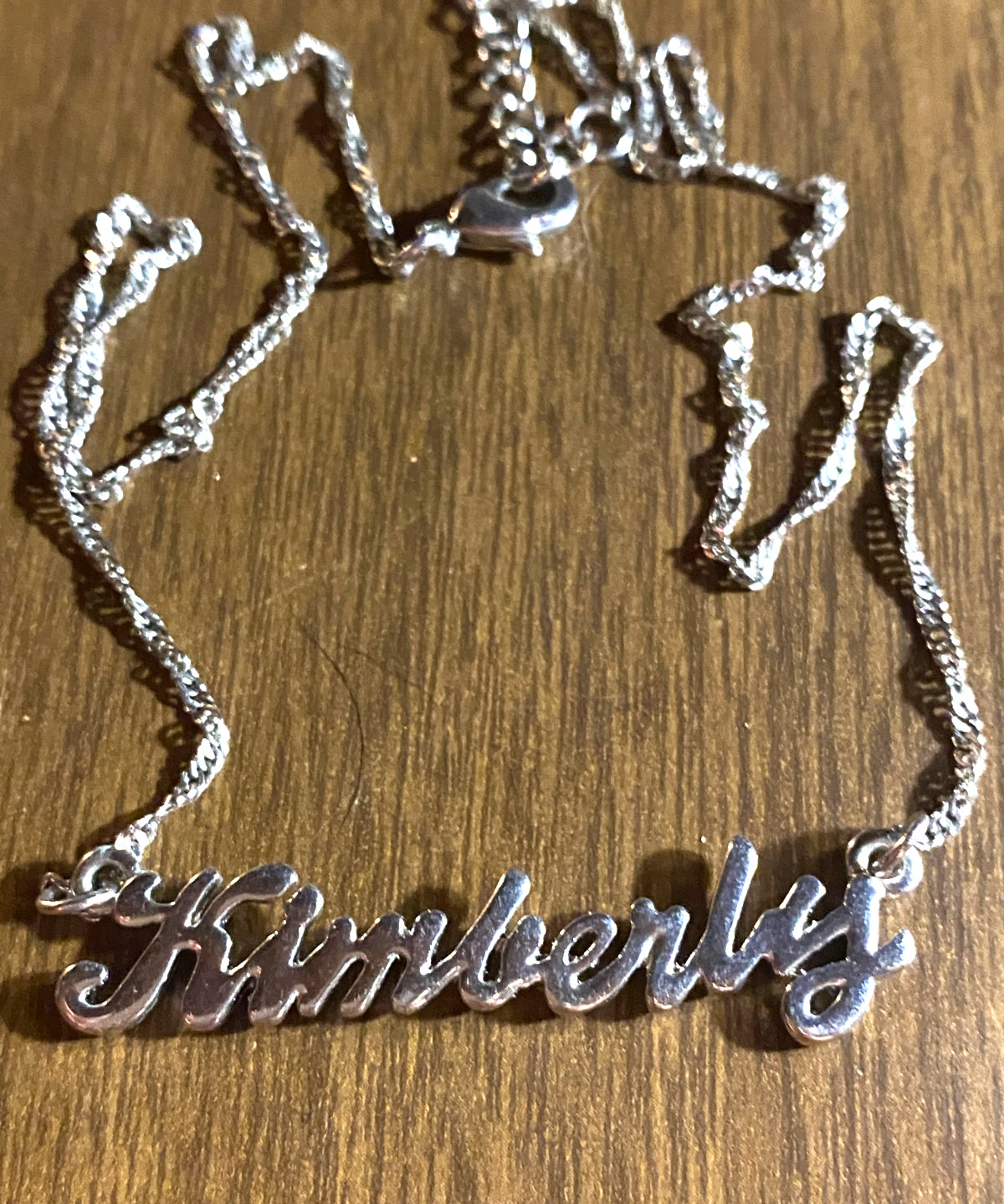 Vintage Silver Tone KIMBERLY Name Chain Link Necklace 16"-20"