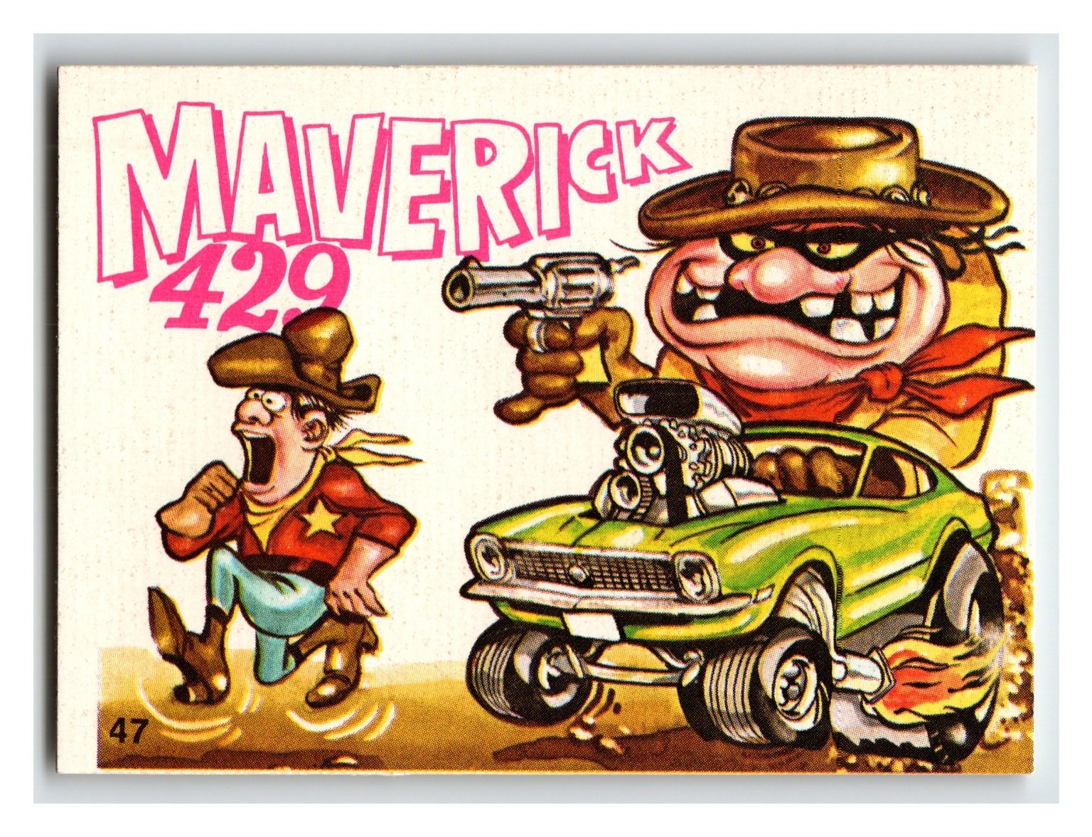 Vintage Maverick 429 Hot Rod Cartoon Sticker Card #47 Peel-Off