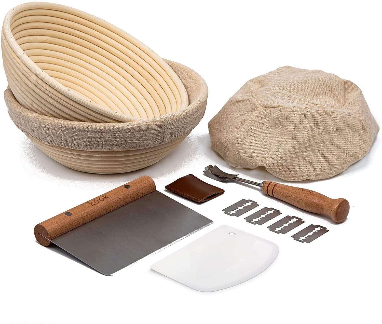 Kook Banneton Bread Proofing Set, Round (Basket Only), Deluxe Set 
