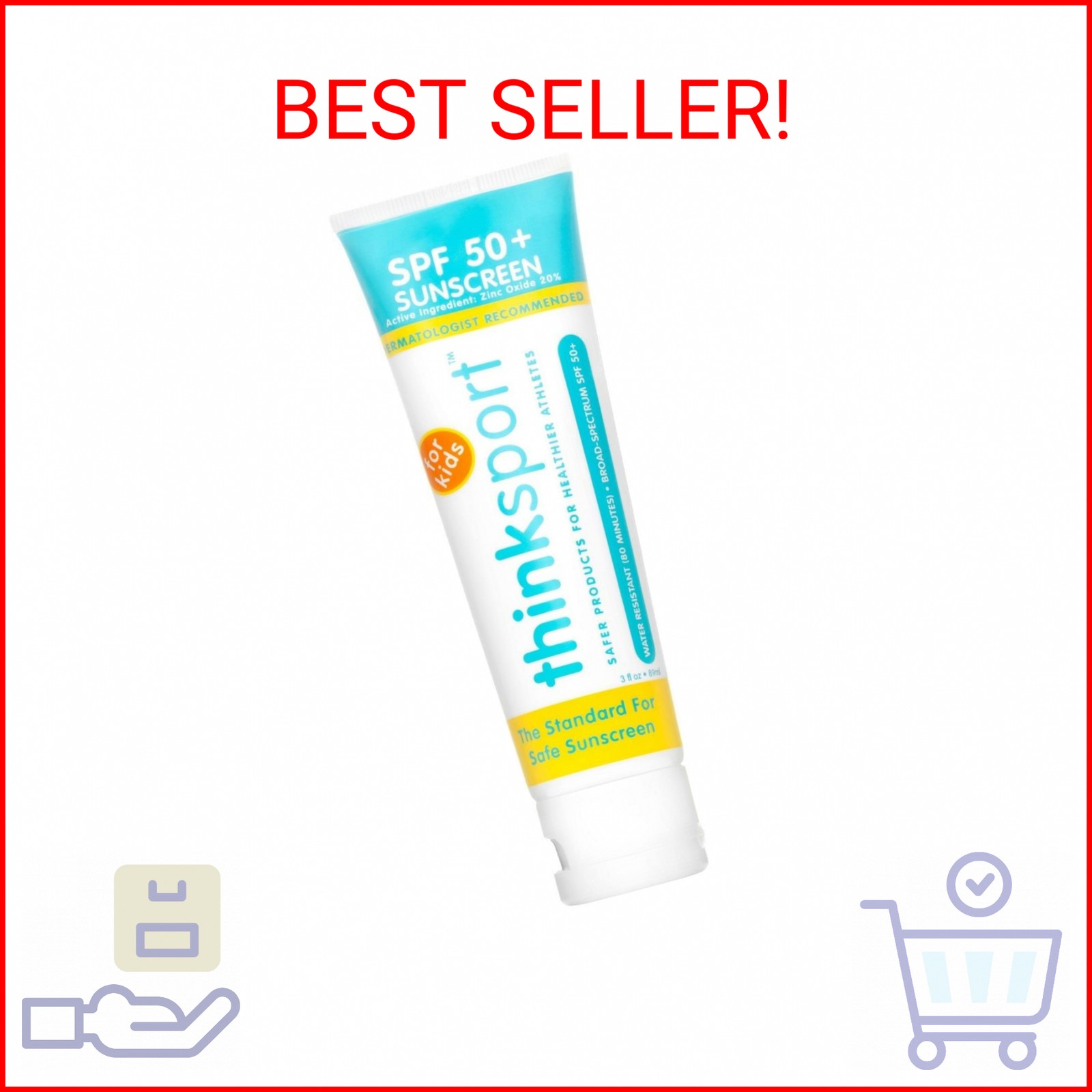 thinksport Kid's Safe Sunscreen, SPF 50 Plus, 3 Fluid Ounce