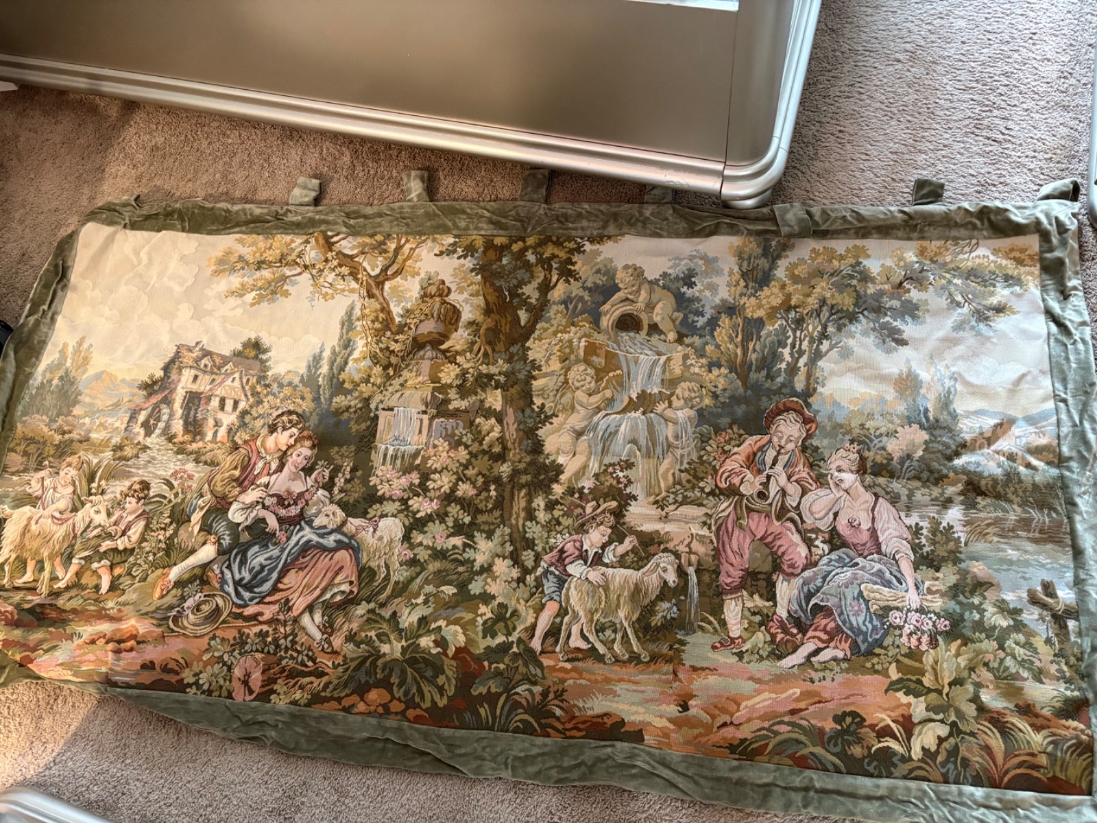 VTG Antique French Aubusson Style Wall Hanging Tapestry Medieval 30" x 30"