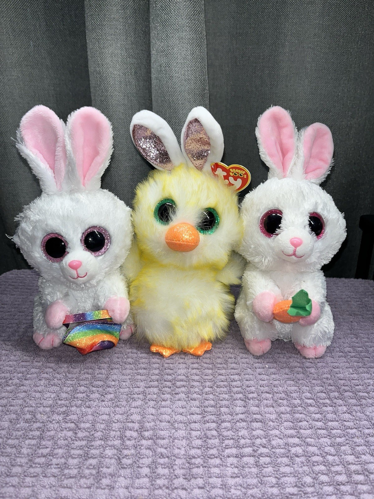 Set/3 Vintage Ty Beanie Boos Bunny and Chick Easter Plush Toy Lot Age 3 & Up  