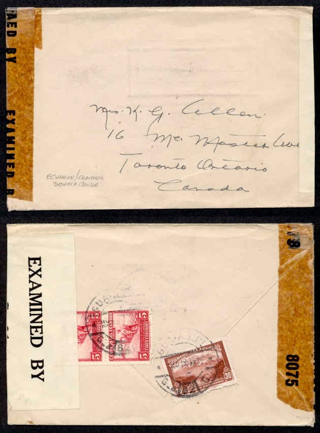 ECUADOR 1942 DOUBLE CENSOR TO CANADA