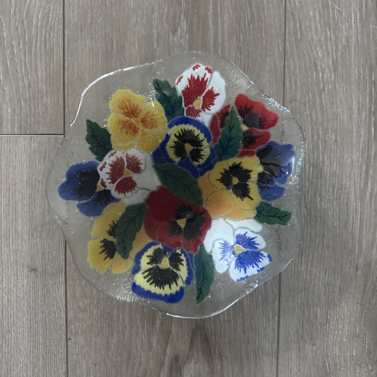 Vintage Peggy Karr USA Studio Art Glass Molded Pansy Glass Bowl Dish 8”