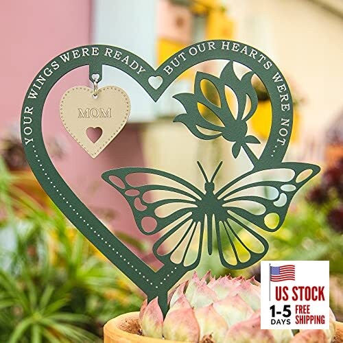 Memorial Gift Heart-Shape Butterfly Ornament Plaque, Sympathy Gift for Loss MOM