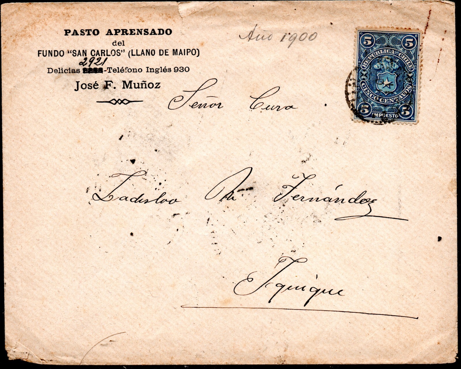 CHILE,  SOBRE CIRCULADO CON SELLO FISCAL, VER DESCRIPCION  (PH-31)