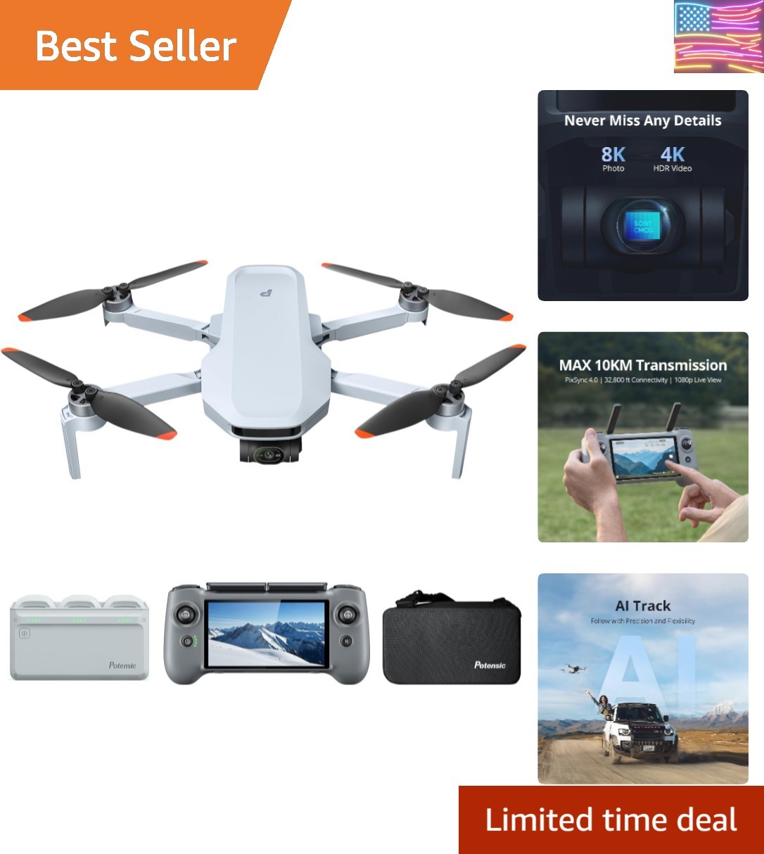 ATOM 2 Fly More Combo with RC PTD 1, Drones with Camera for Adults 4K Video, ...