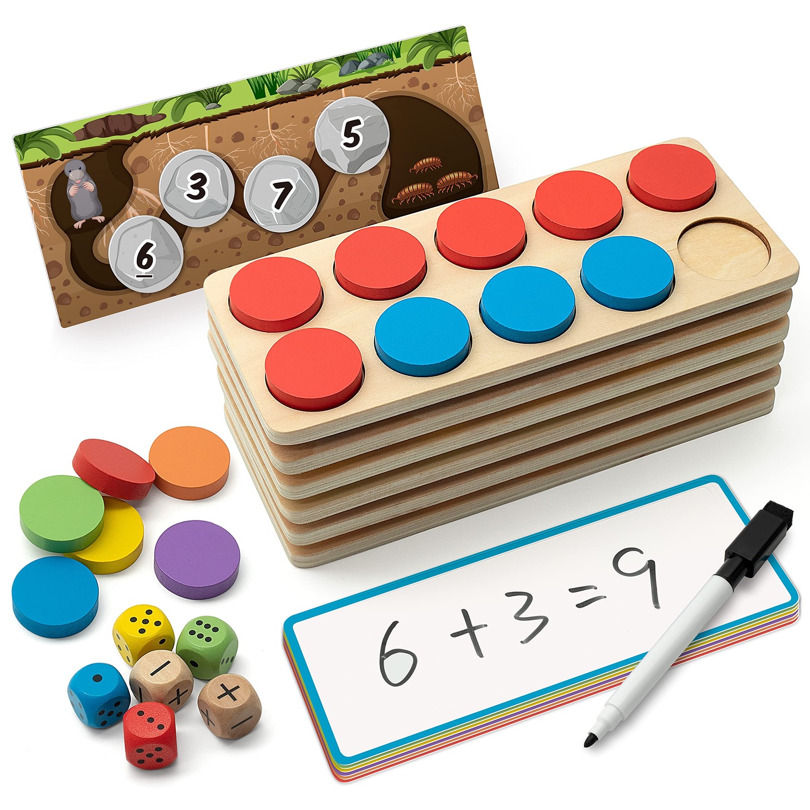 Wooden Ten-Frame Set Math Manipulatives for Kindergarten Elementary 1st 2nd H...