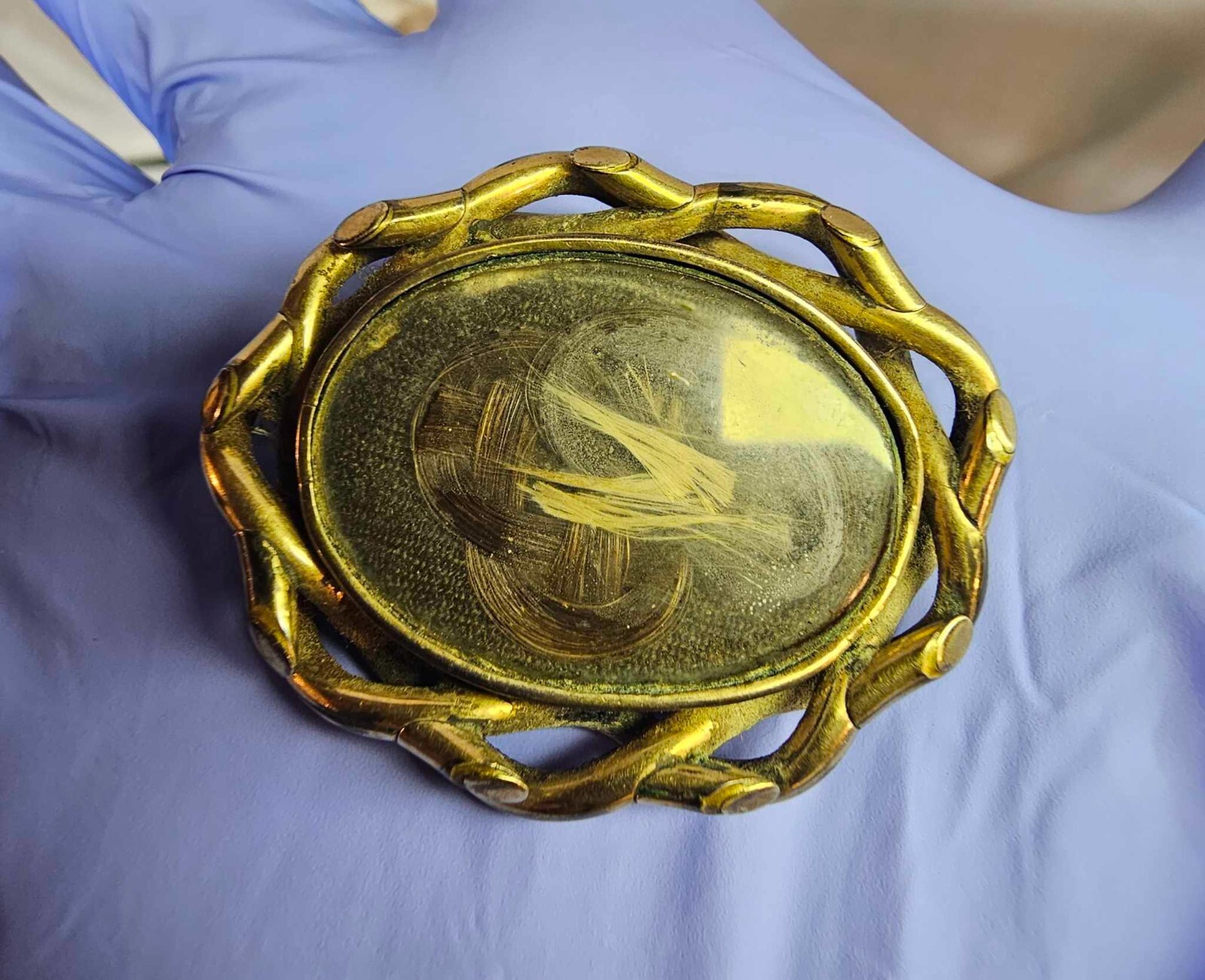 Antique 10k Gold Victorian Brooch Pin Mourning Woven Hair w/ C Catch-S60- READ