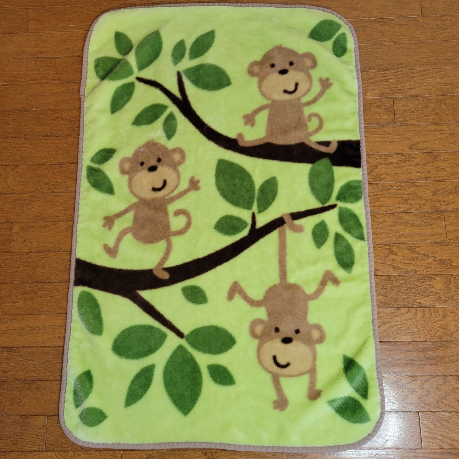 Vtg Carters 3 Monkeys Leaves Tree Green Brown Plush Baby Security Blanket Lovey