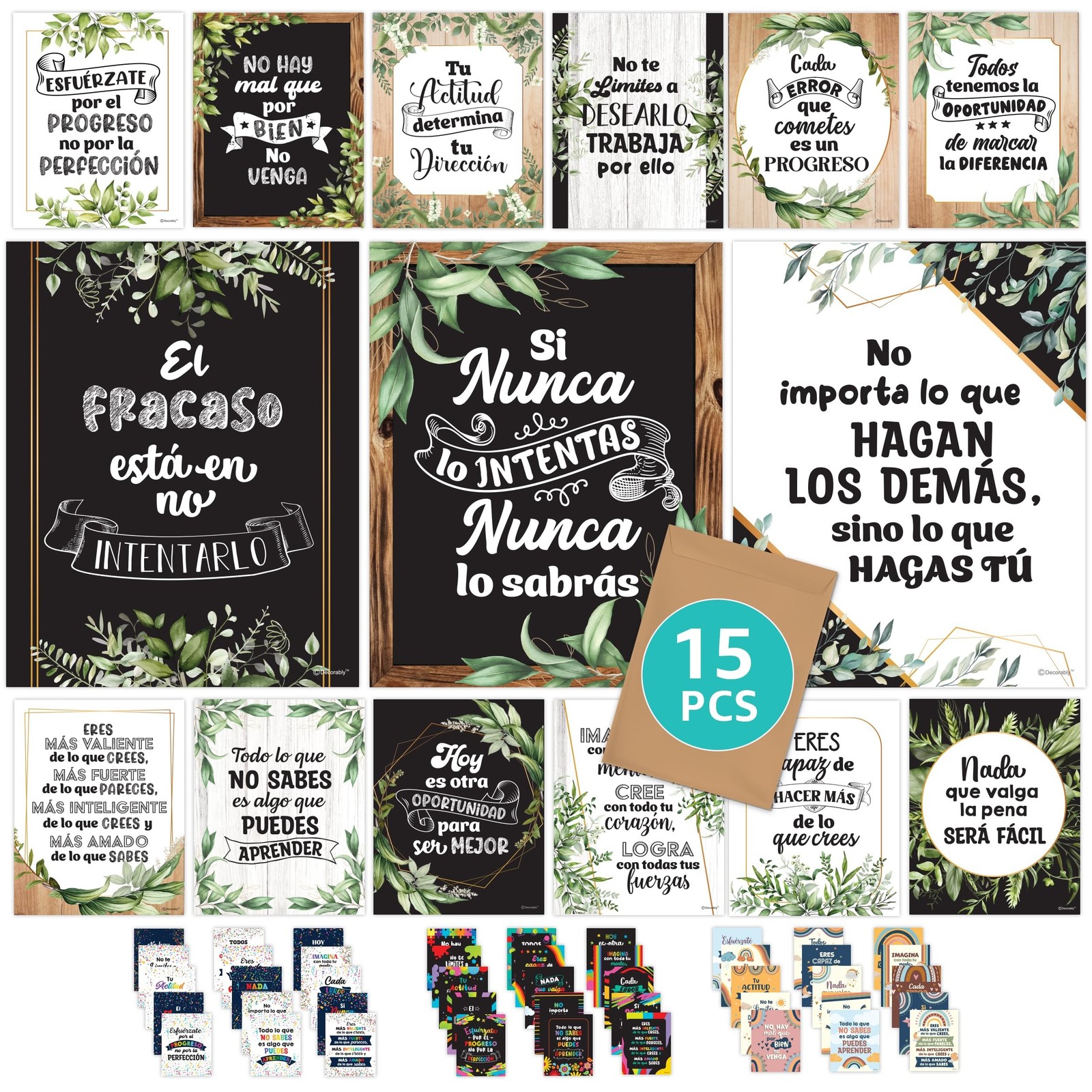 Decorably 15 Farmhouse Motivational Spanish Classroom Posters, 11x14in Inspir...