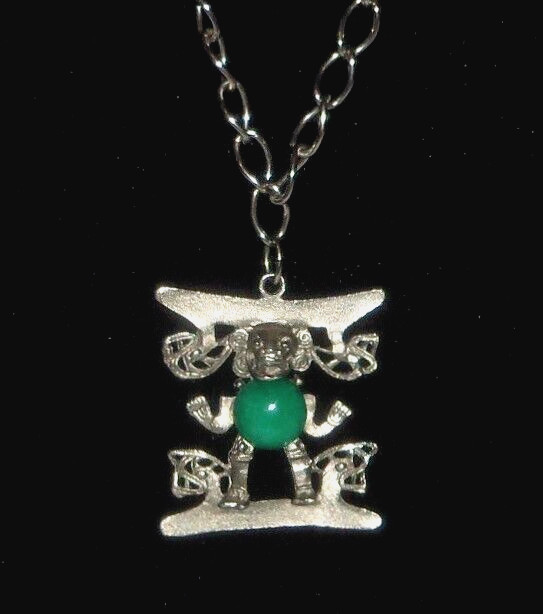 VTG Snake Lion Pendant Necklace Faux Stone Silver Tone Retro Novelty Costume