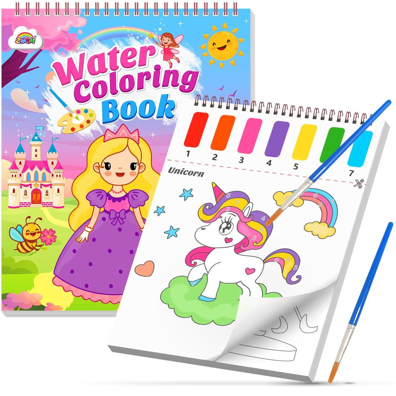 ZMLM Paint with Water Coloring Books 1 Count (Pack of 1), Princess & Unicorn 