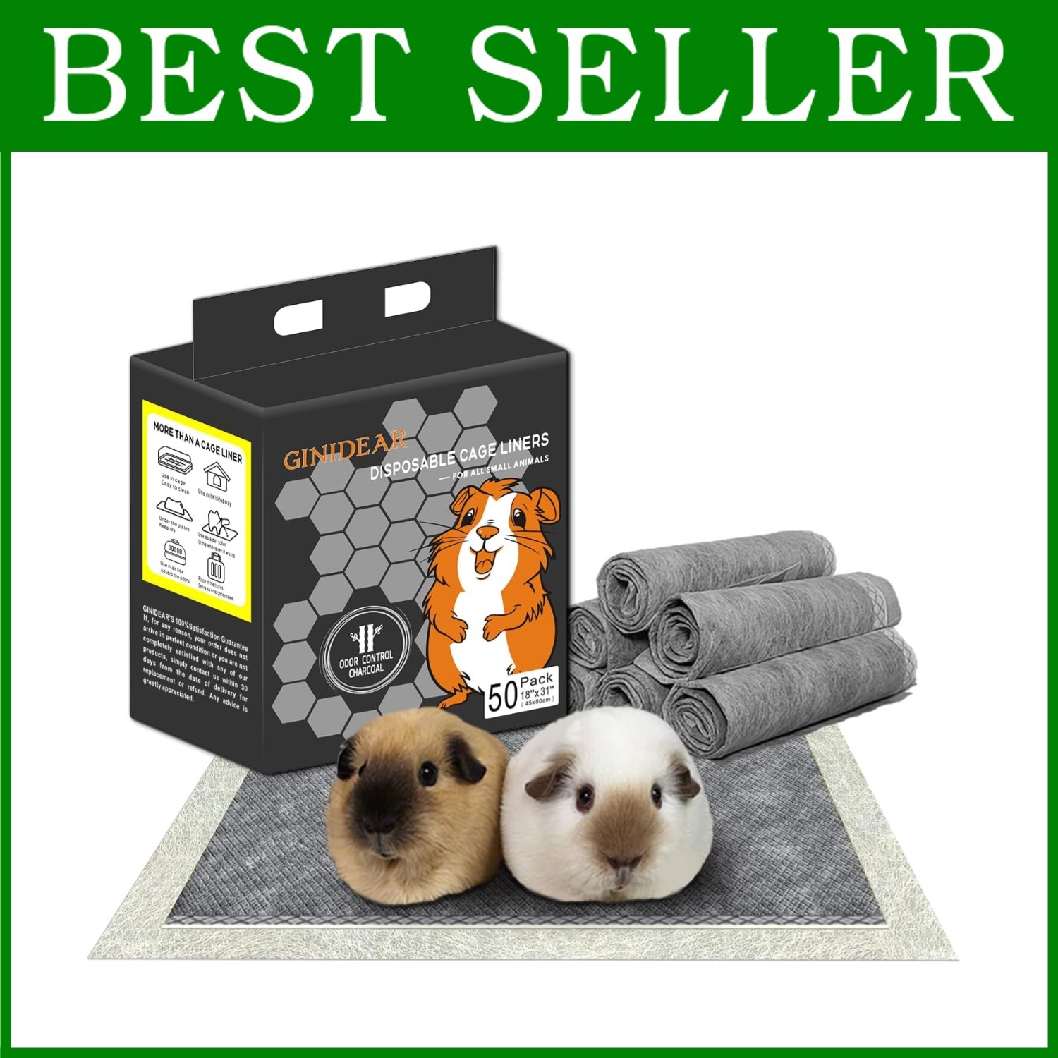 Guinea Pig Bedding, Disposable Cage Liners, 50 Count