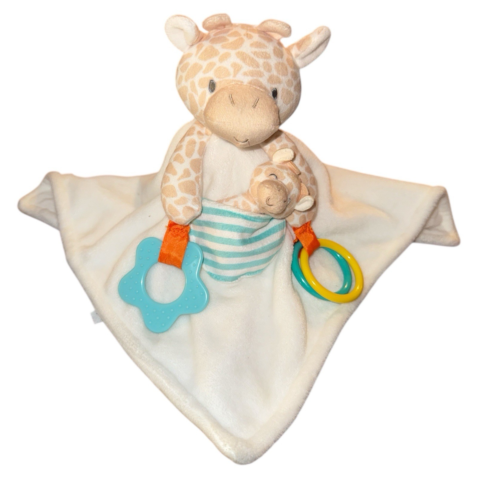 Carters Giraffe Lovey Plush Mother And Baby Security Blanket With Teether Rings 