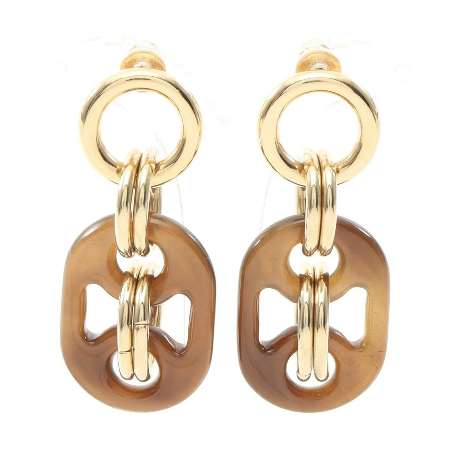 HERMES Yuridis PM Earrings Jewelry GP (Gold Plated) Buffalo Horn Ladies Brown Go