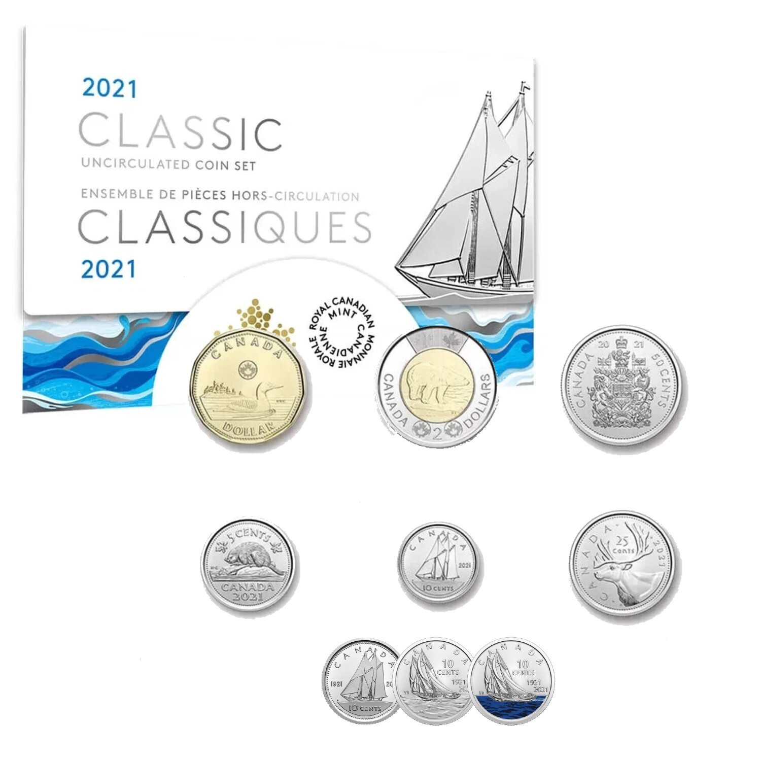 2021 Classic Canadian Unc Coin Set + Set of 3 dimes bluenose double dates