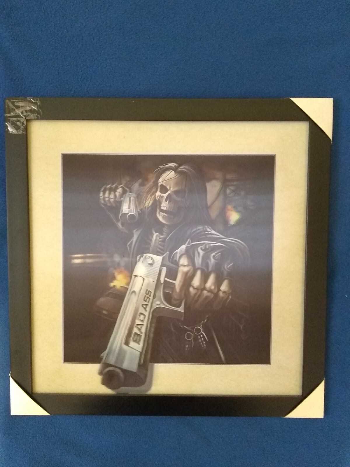 "Bad Ass" with hook Framed 3 Dimension 3D Hologram Wall Picture Evil Death Skul