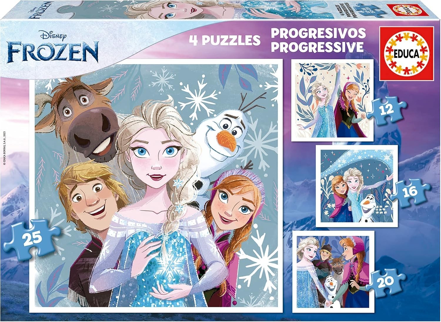 NEW EDUCA  BORRAS Jigsaw Puzzle 4 in 1  Pieces Progressive Disney Frozen