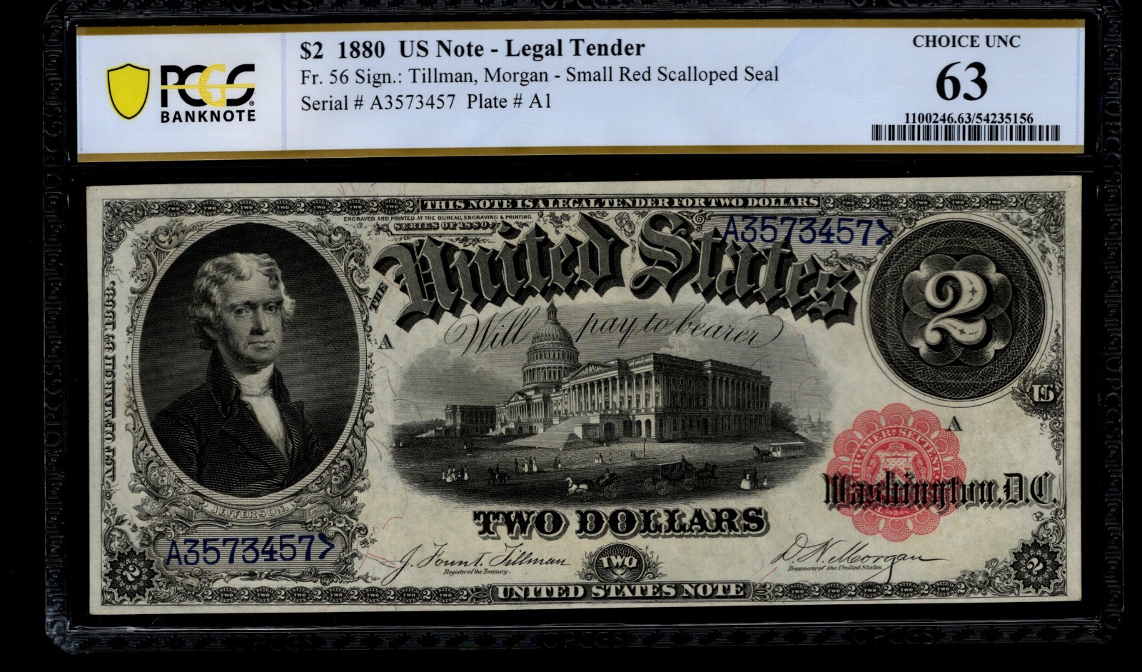 Two Dollar Legal Tender PCGS 63 FR 56 1880 $2 Bracelet Back UNC
