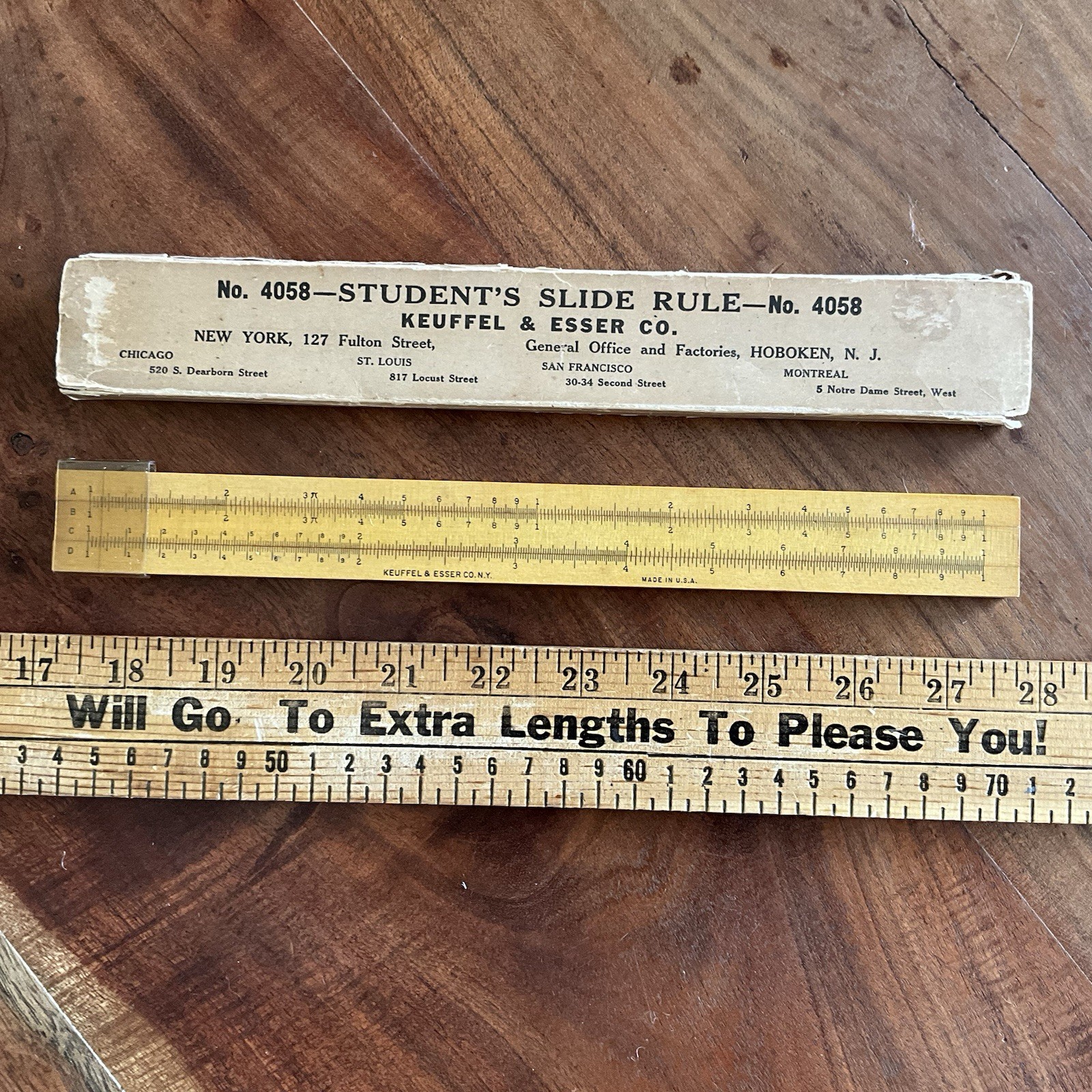 Vintage Keuffel & Esser Student's Slide Rule 4058 USA Wood Math Tool